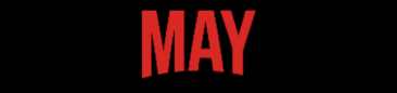 The image features the word &quot;MAY&quot; in capitalized red letters on a black background