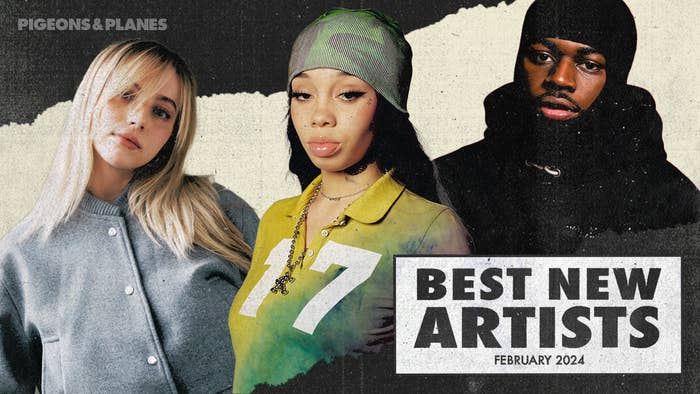 Collage of three artists with text &quot;Best New Artists February 2024&quot; for Pigeons &amp; Planes article