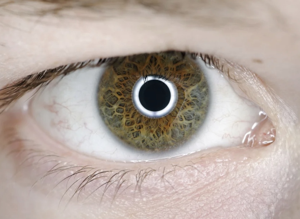 Close-up of a human eye with detailed iris patterns