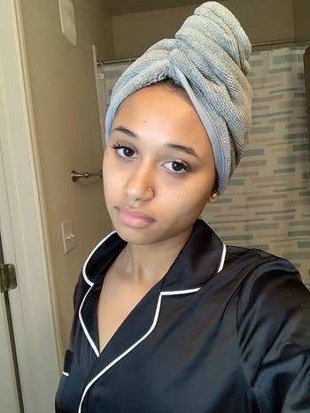 person in a towel turban