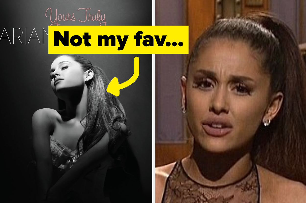 Ariana Grande "Yours Truly" cover and Ariana Granda looking confused.