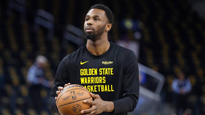 Andrew Wiggins #22 of the Golden State Warriors warms up before the game against the Phoenix Suns at Chase Center on February 10, 2024