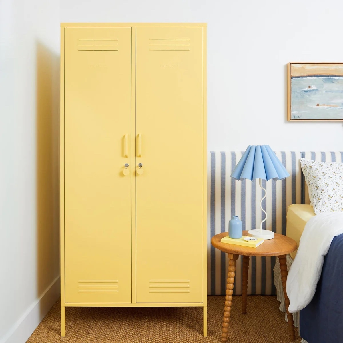 tall double storage locker in butter yellow