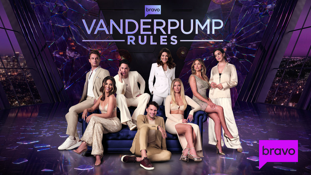 Seven cast members from &quot;Vanderpump Rules&quot; pose in stylish attire for a promotional picture