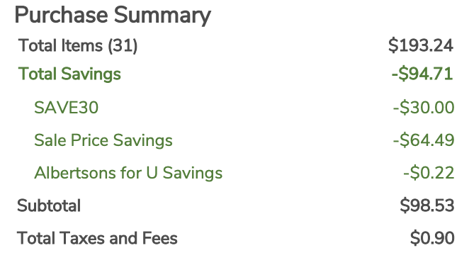Screenshot of the &quot;Purchase Summary&quot;