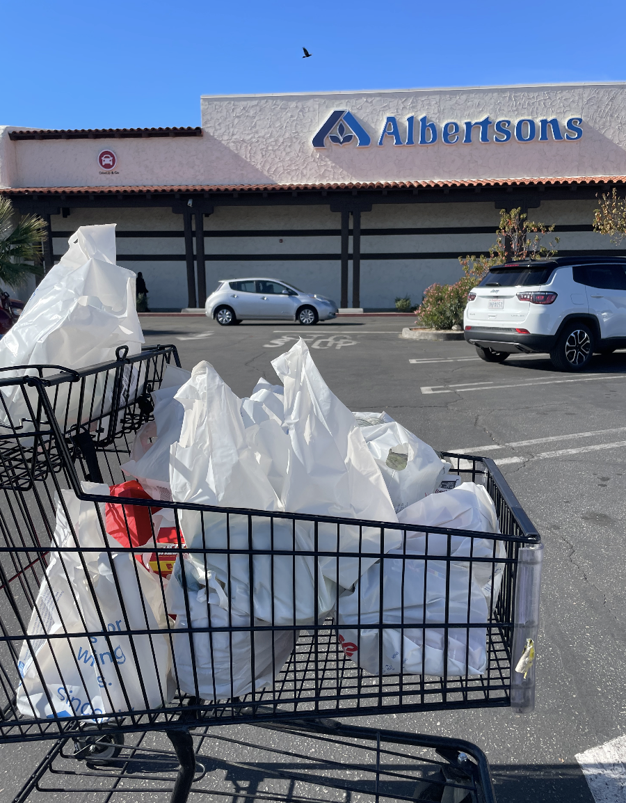A grocery basket outside of Albertsons
