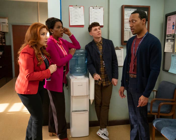 The teachers talking at the water cooler on the season 3 premiere of abbott elementary