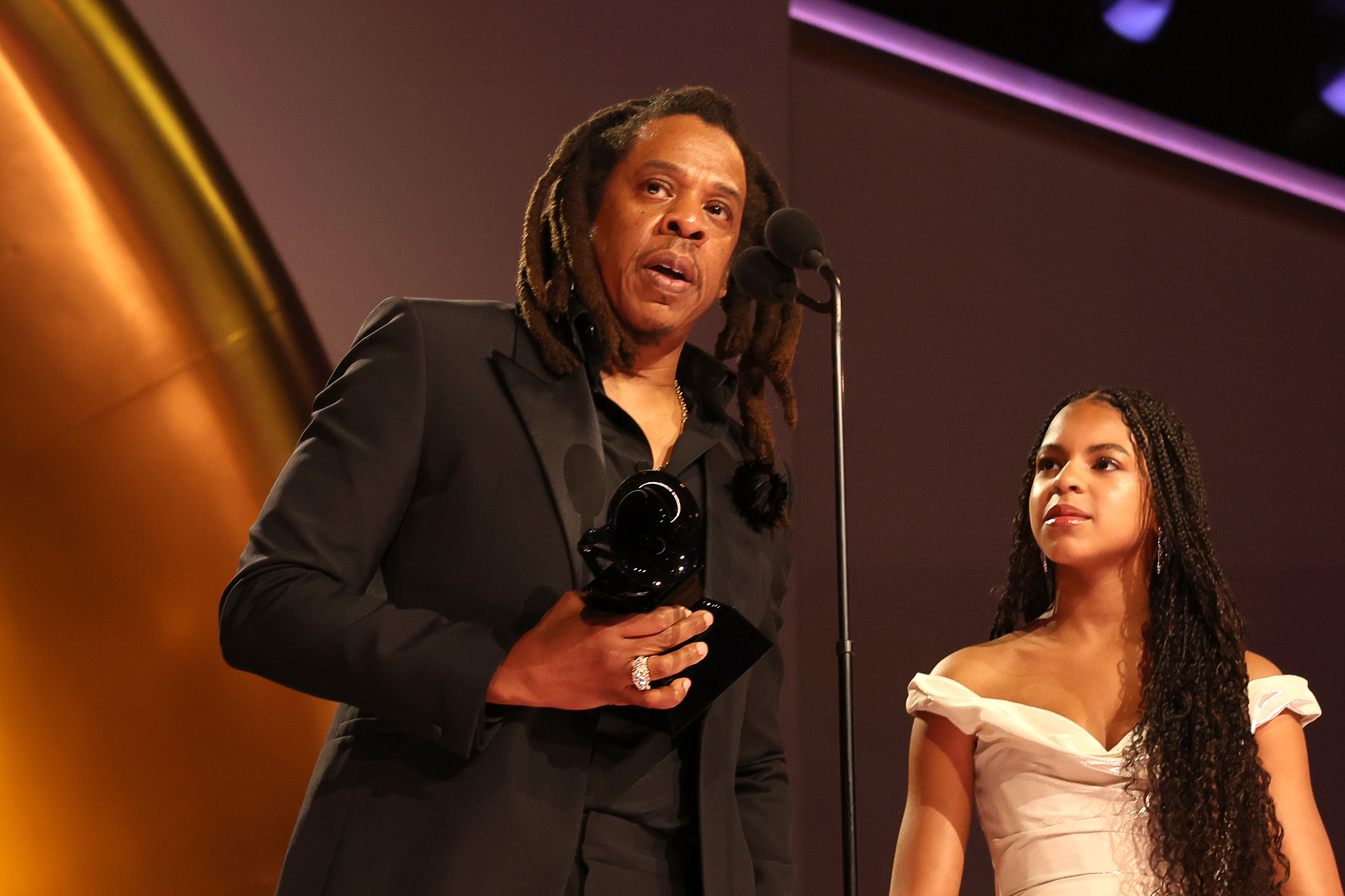 Jay-Z and Blue Ivy onstage at the Grammys