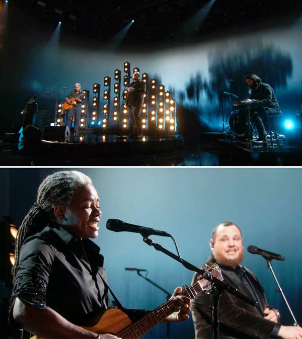 Screenshots of Tracy and Luke performing at the Grammys