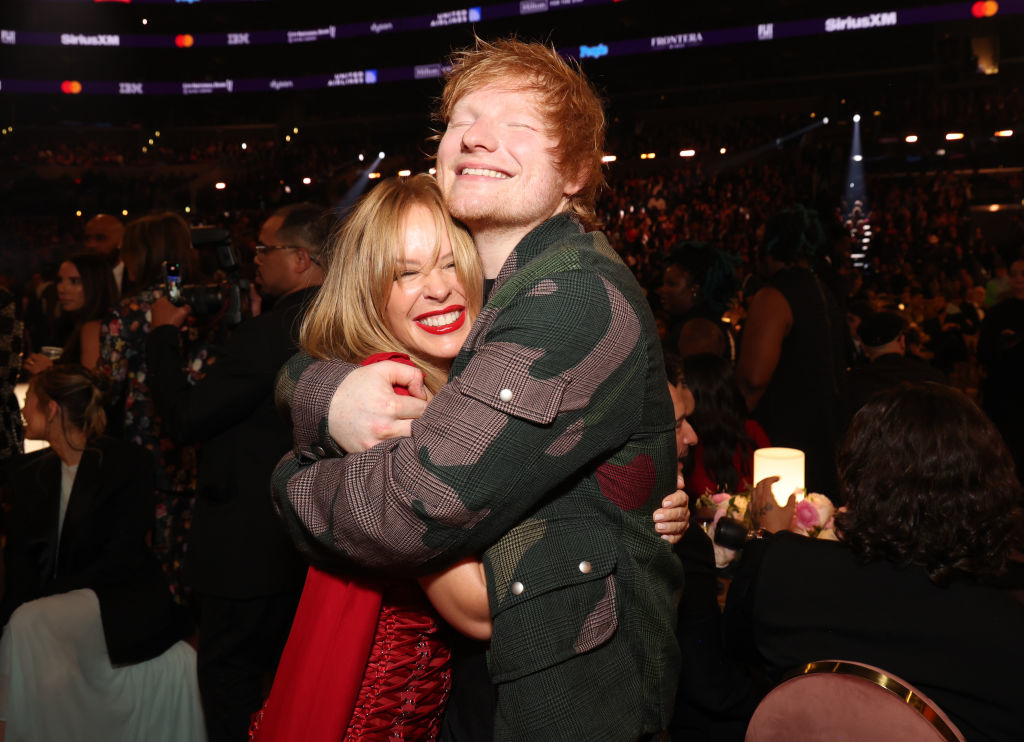 Ed Sheeran and Kylie Minogue embracing