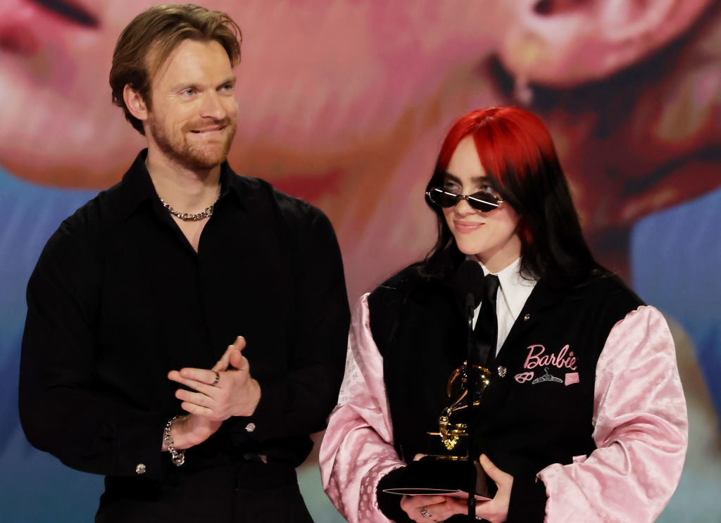 Finneas and Billie Eilish accepting their Grammy