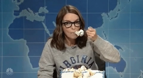 Tina Fey eating cake on SNL
