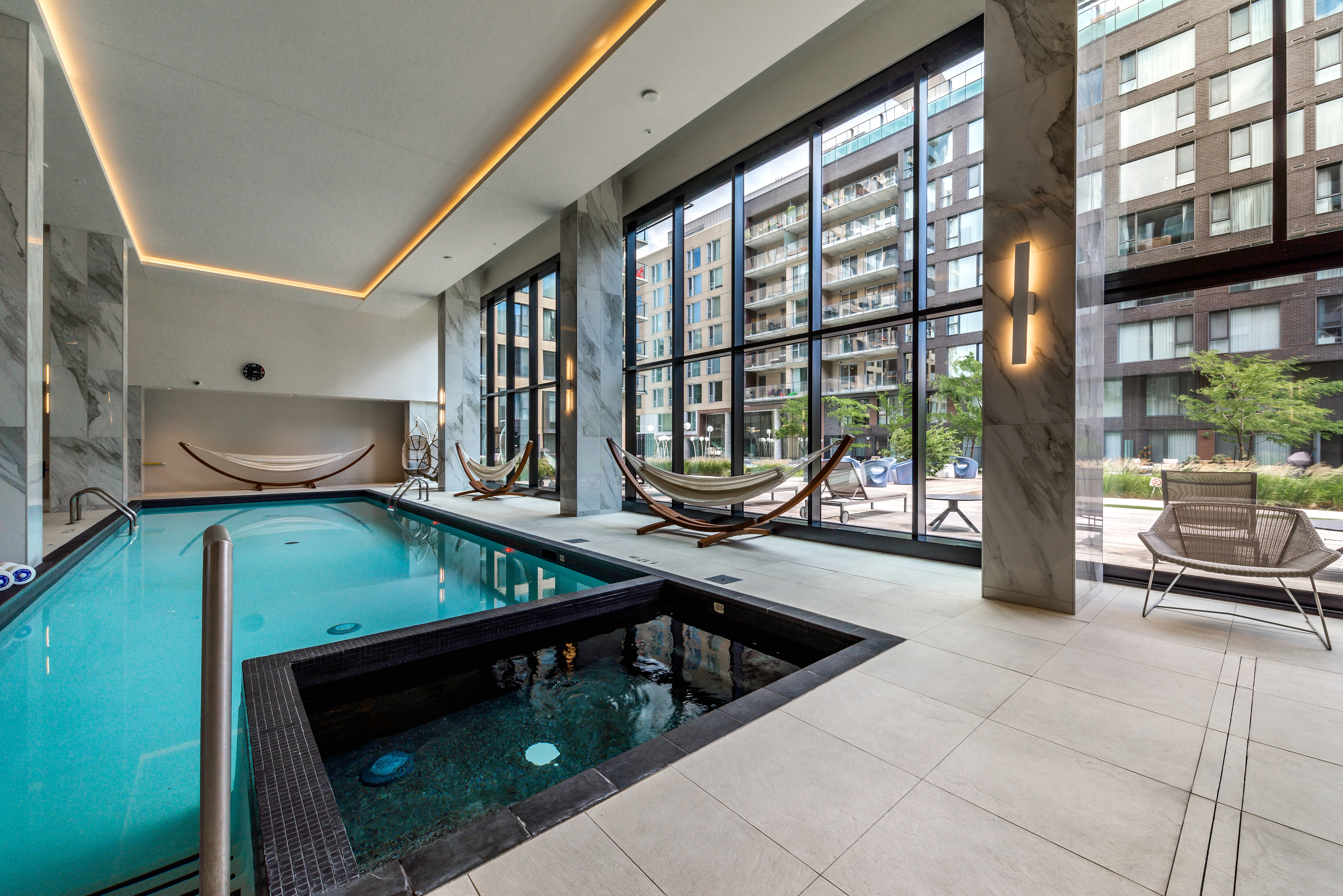 Luxury apartment building with a pool