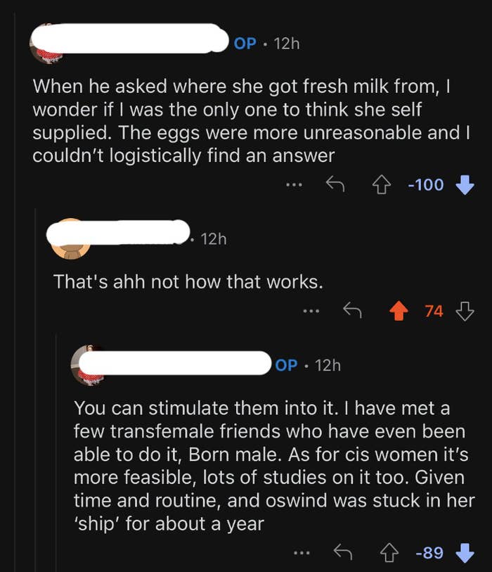 Comment says &quot;You can stimulate them into it; I have met a few transfemale friends who have even been able to [self-supply], born male; as for cig women it&#x27;s more feasible, lots of studies on it too&quot;