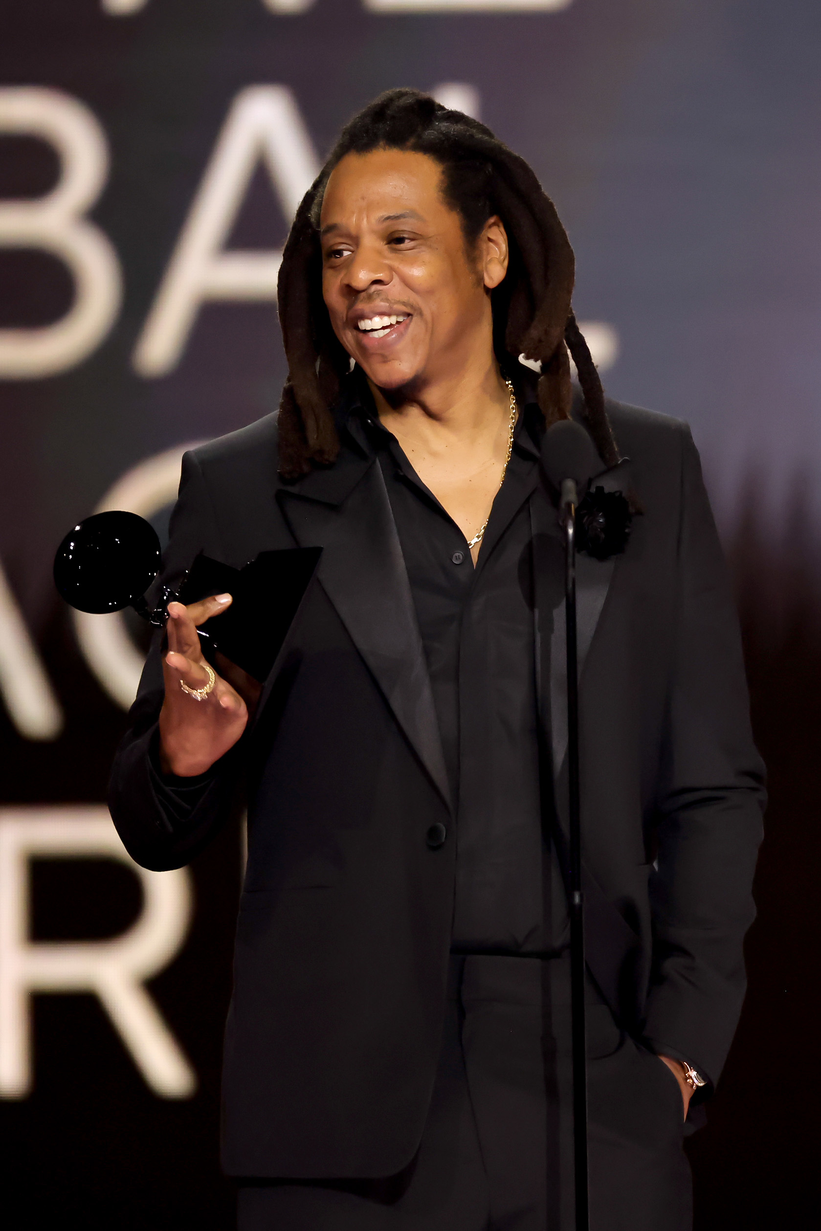 Closeup of Jay-Z smiling onstage