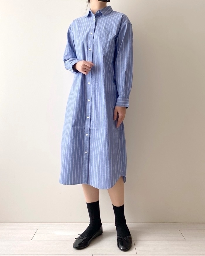 無印良品のおすすめのレディースアイテム「婦人 洗いざらし ブロードレギュラーカラー長袖ワンピース」