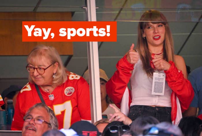 Taylor Swift at a Chiefs game giving a thumbs-up