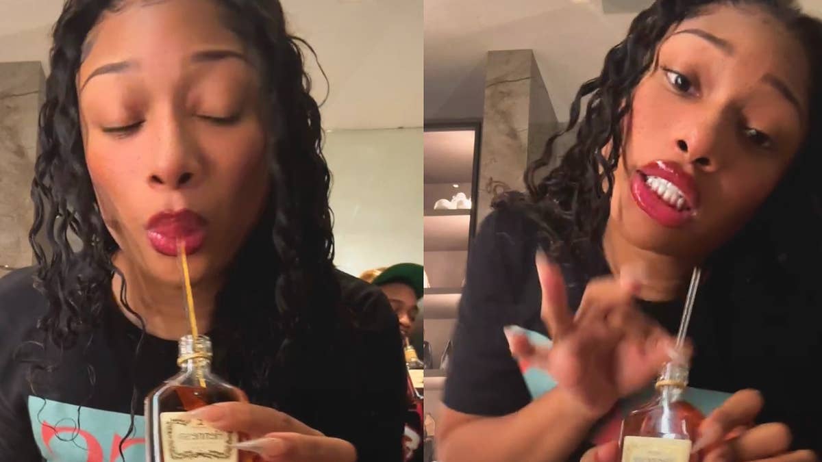 In the intro to Nicki Minaj's "Big Foot," the straw-sipping Hennessy method is mentioned. Megan later teased putting the straw back in the Henny if "HISS" hit the top spot.