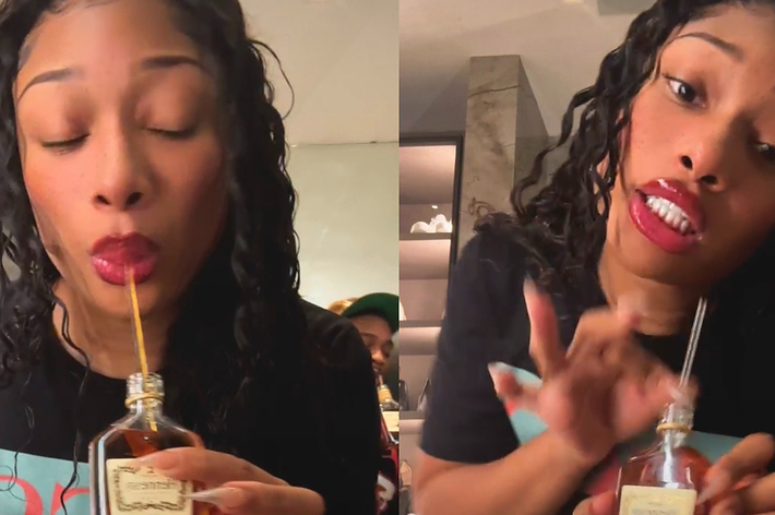 megan thee stallion sipping from straw