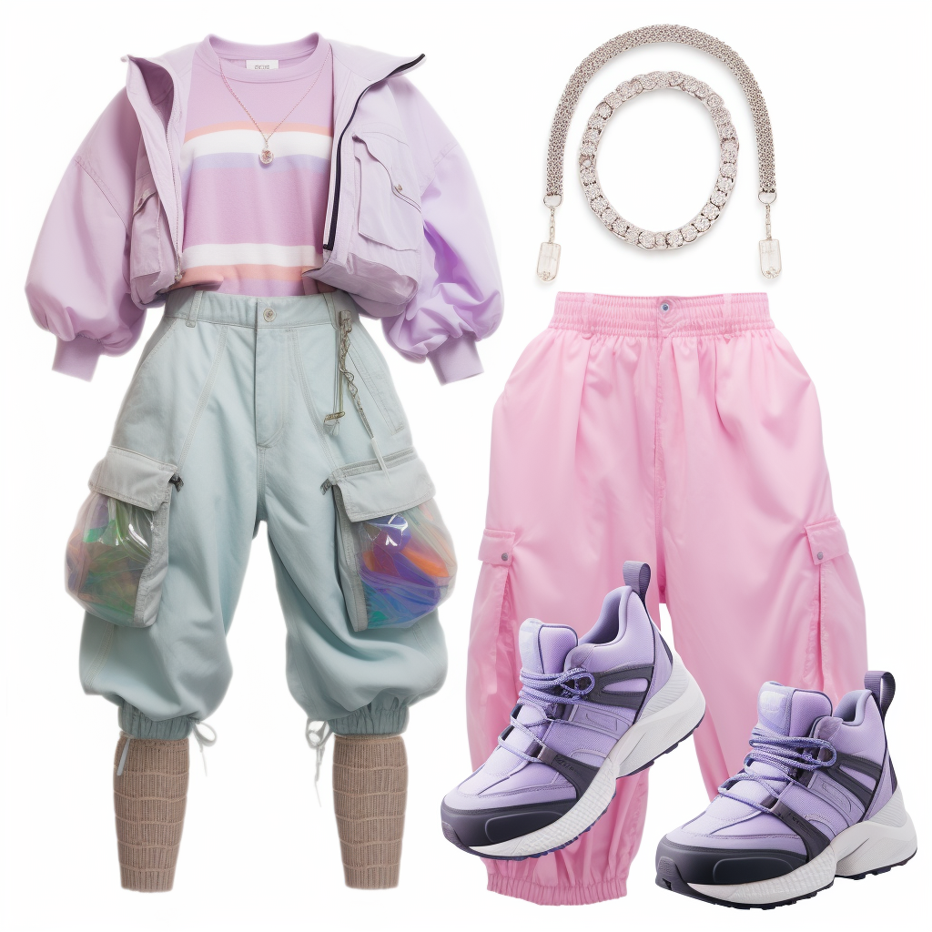 pastel clothes with large cargo pant pockets