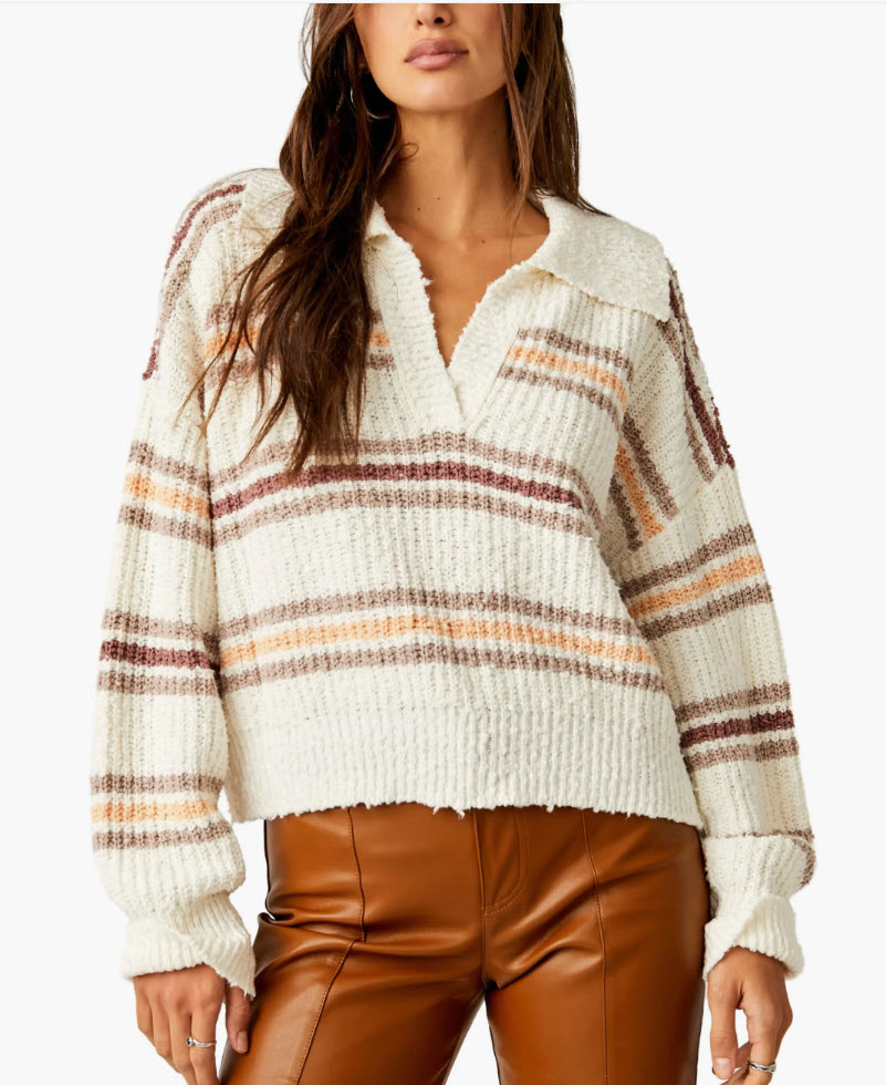 earth toned and white knit sweater
