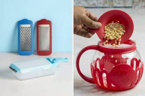 The cheese grater set and popcorn popper