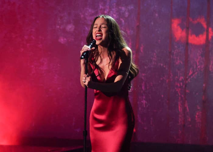 Olivia Rodrigo performing at the Grammys.