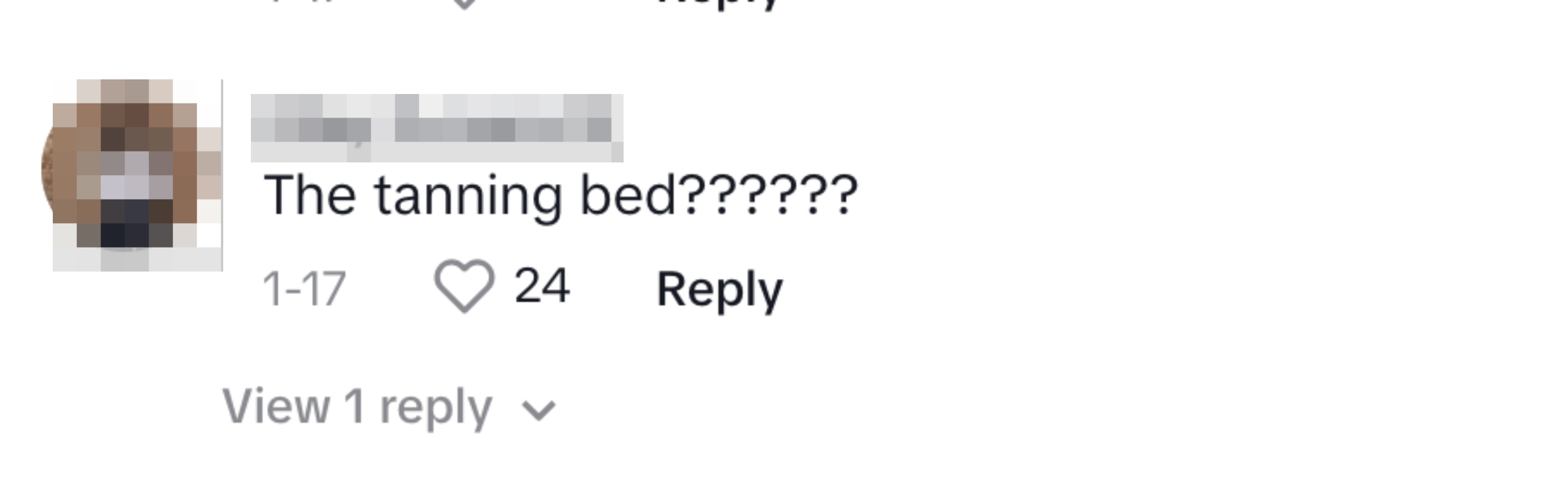 a comment reading, &quot;The tanning bed?????&quot;