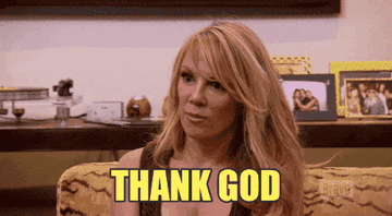 woman saying thank god