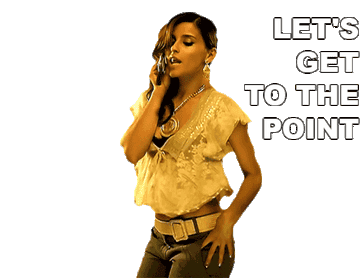 woman dancing with phone, text says let's get to the point