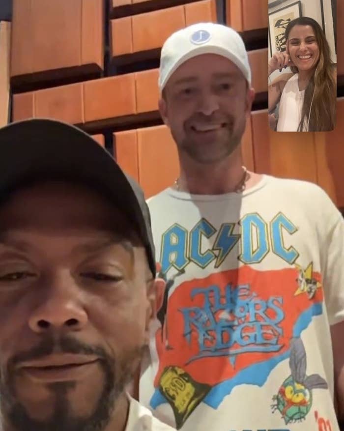selfie of timbaland and justin timberlake with nelly furtado on facetime
