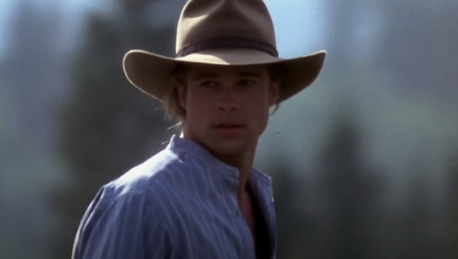 Brad in a cowboy hat in a scene from &quot;Legends of the Fall&quot;