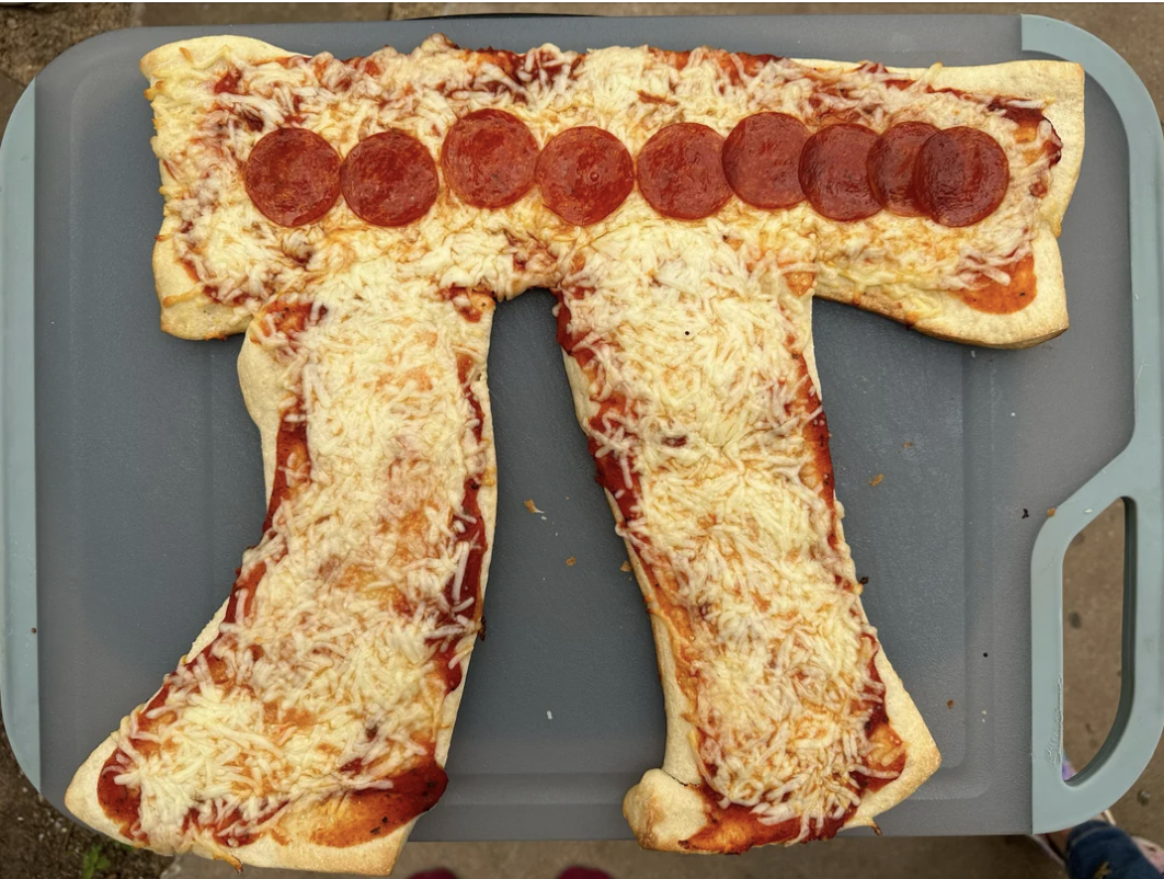 A pizza in the shape of Pi