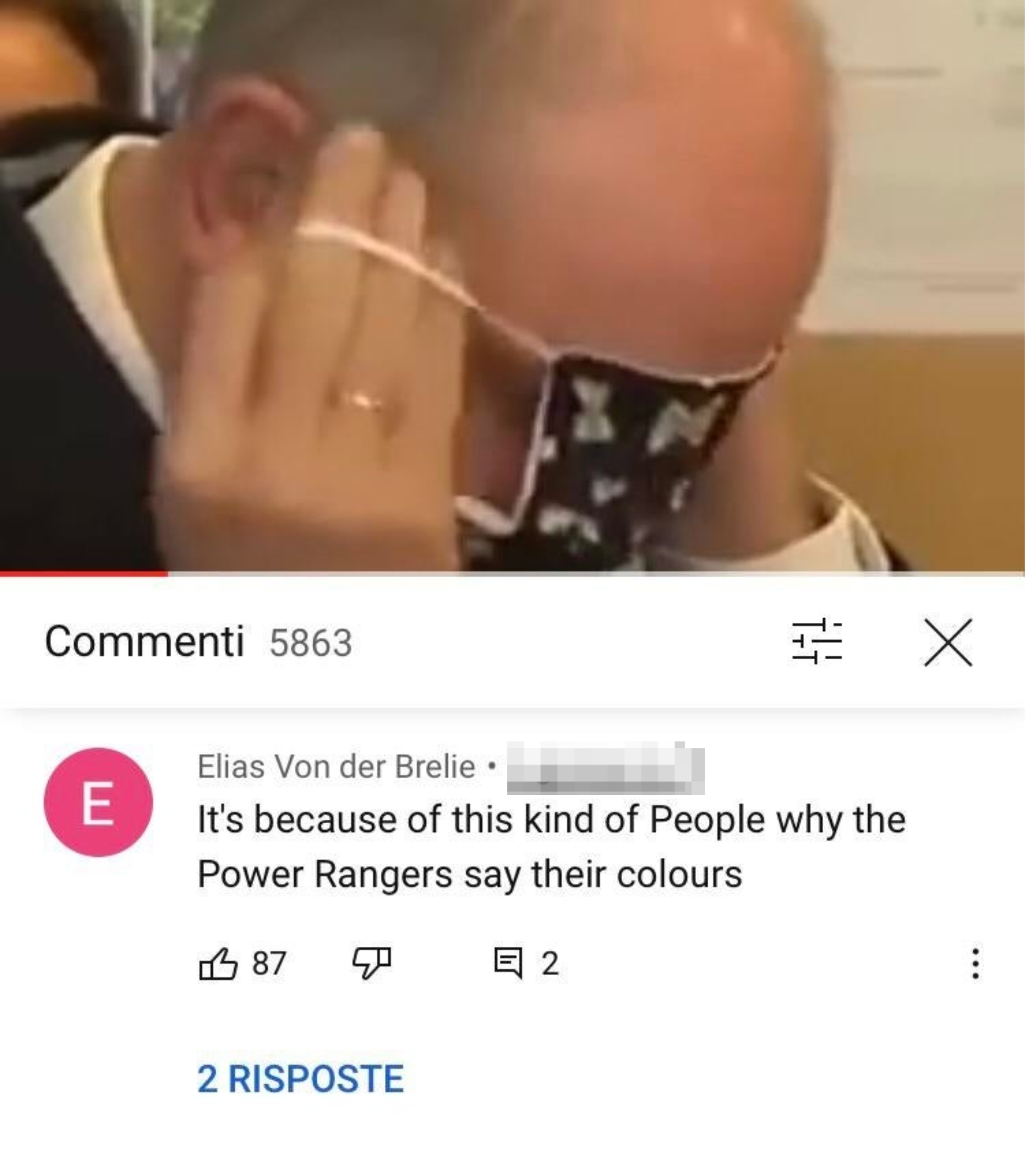 A man putting a surgical mask over their eyes, with comment: &quot;It&#x27;s because of this kind of people why the Power Rangers say their colors&quot;
