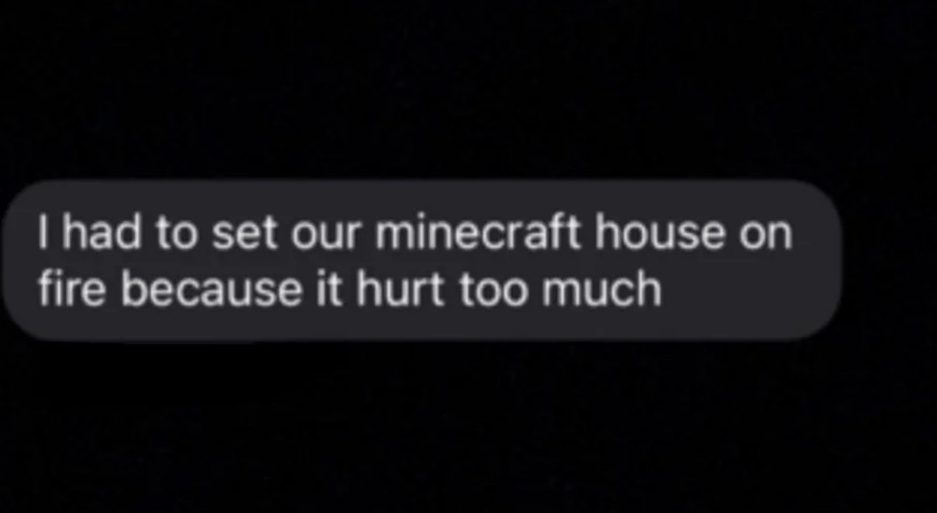 &quot;I had to set our Minecraft house on fire because it hurt too much&quot;