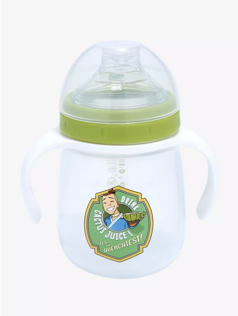 Sokka on a sippy cup with text &quot;Drink Cactus Juice! It&#x27;s The Quenchiest&quot;