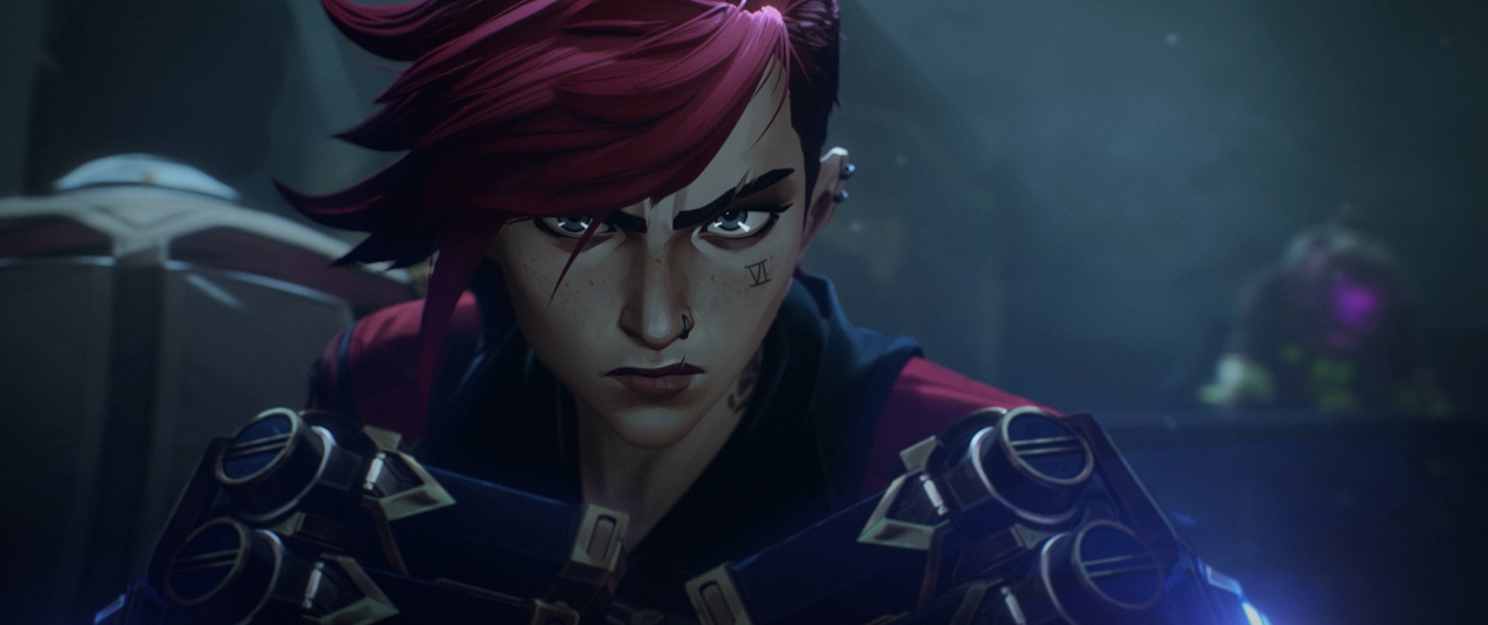 closeup of an animated character looking intense