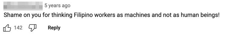 shame on you for thinking filipino workers as machines and not as human beings