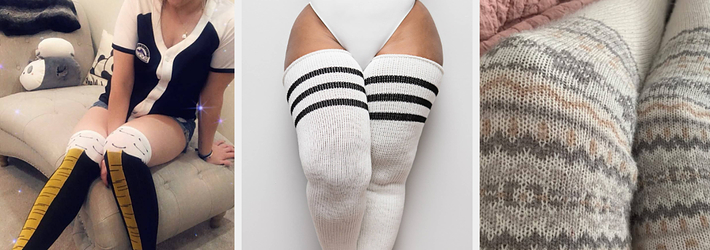 Plus Size Thigh High Leg Warmers for Thick Thighs Knitted Striped