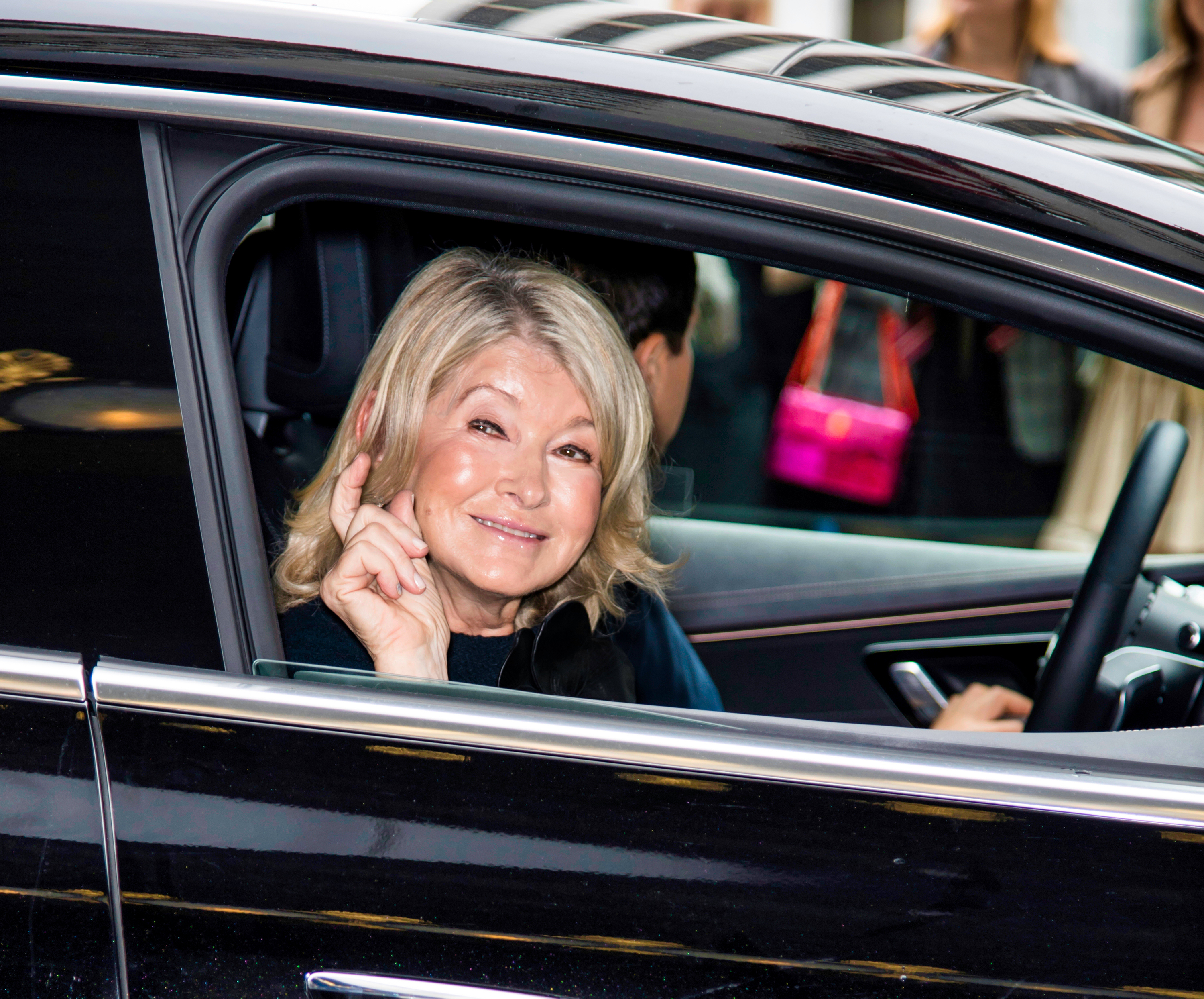 Closeup of Martha Stewart in a car
