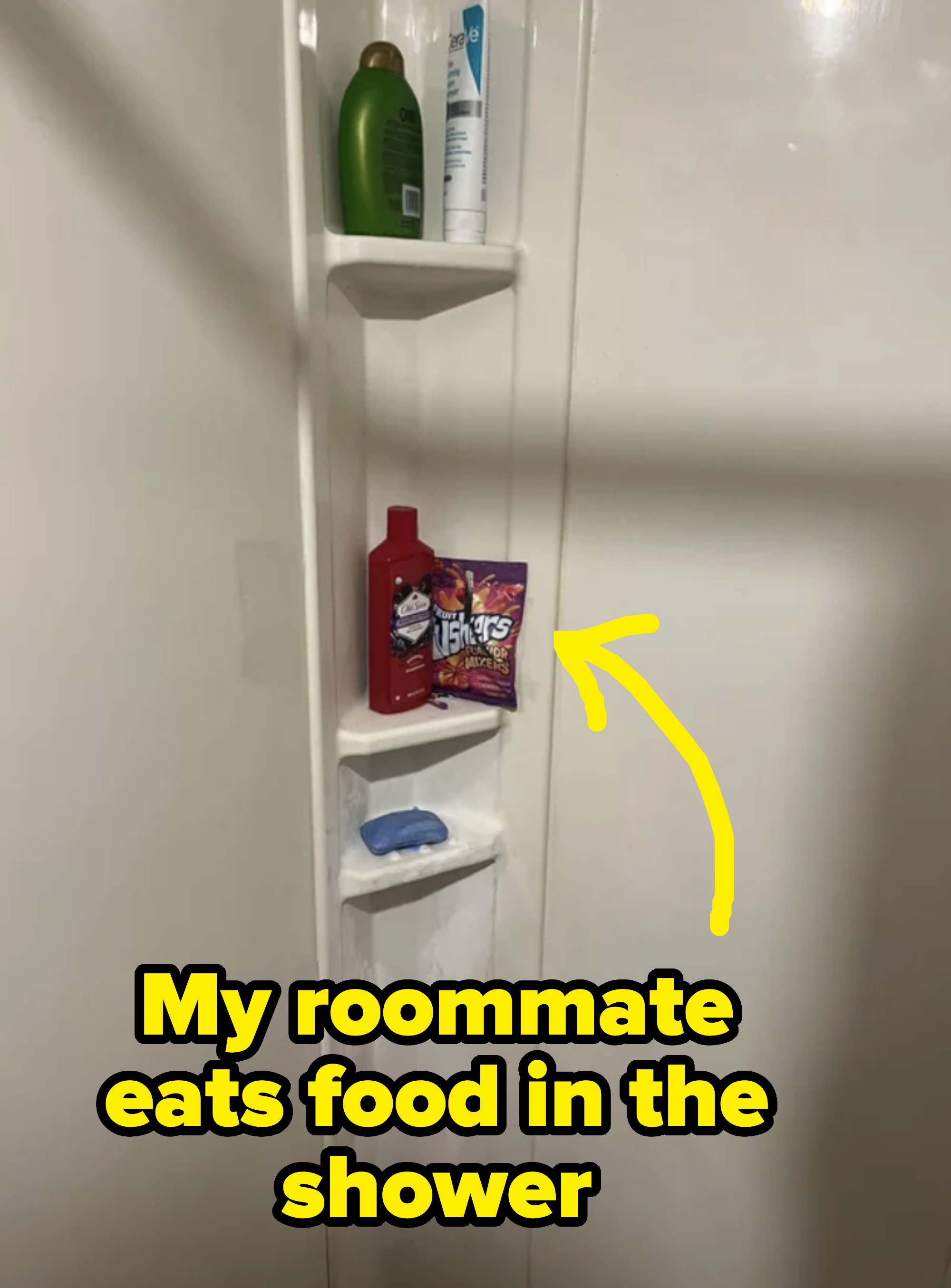 bag of chips in the shower