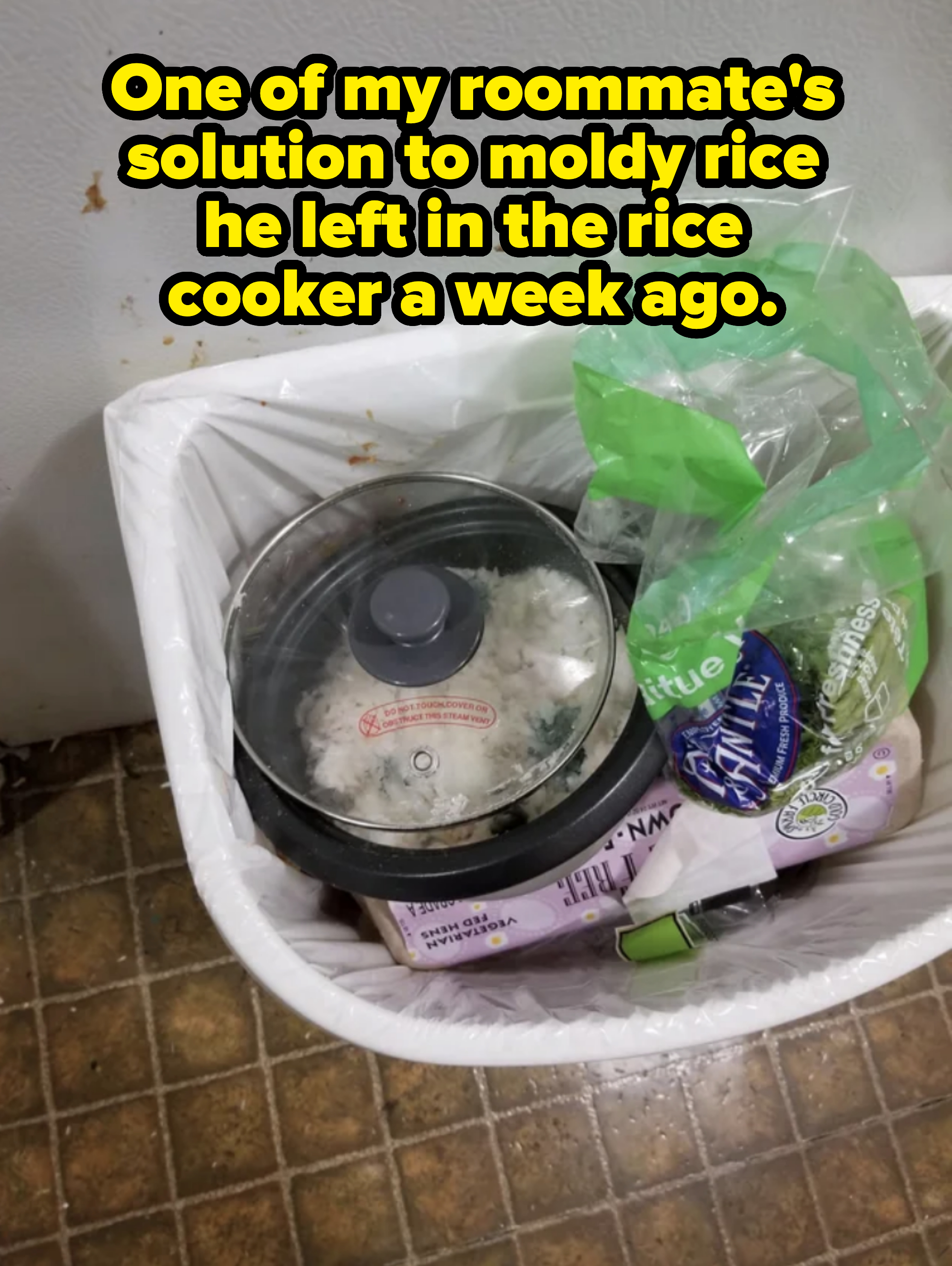 moldy rice thrown away in the rice cooker