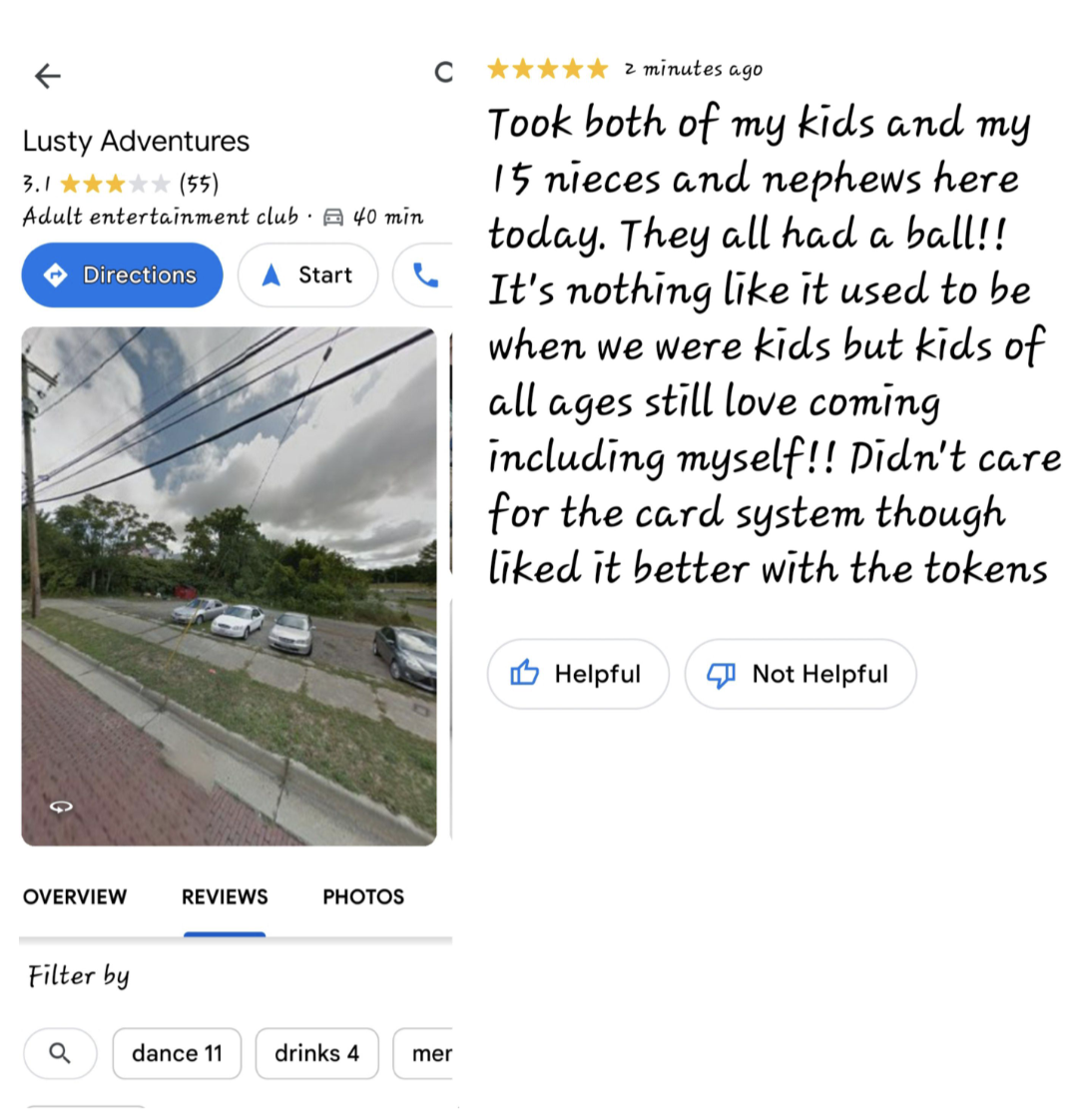 review saying the kids were taken there