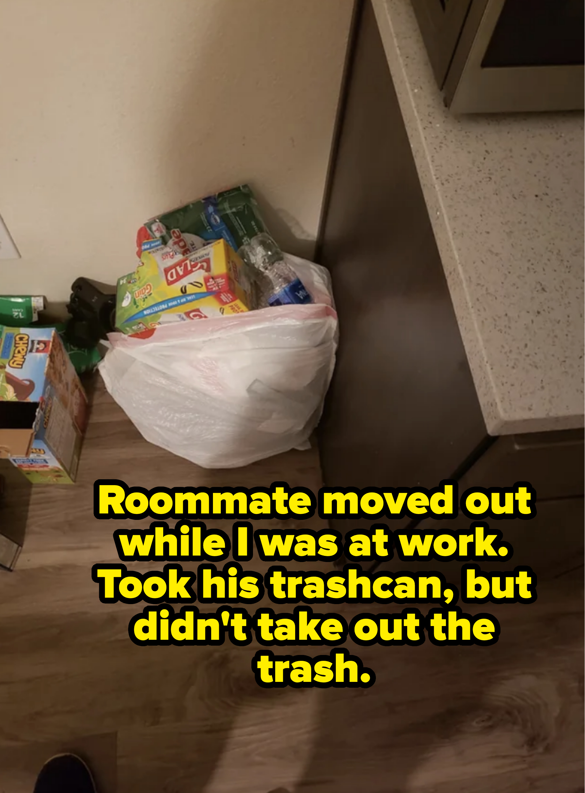 roommate moved out and took his trashcan but didnt take out the trash
