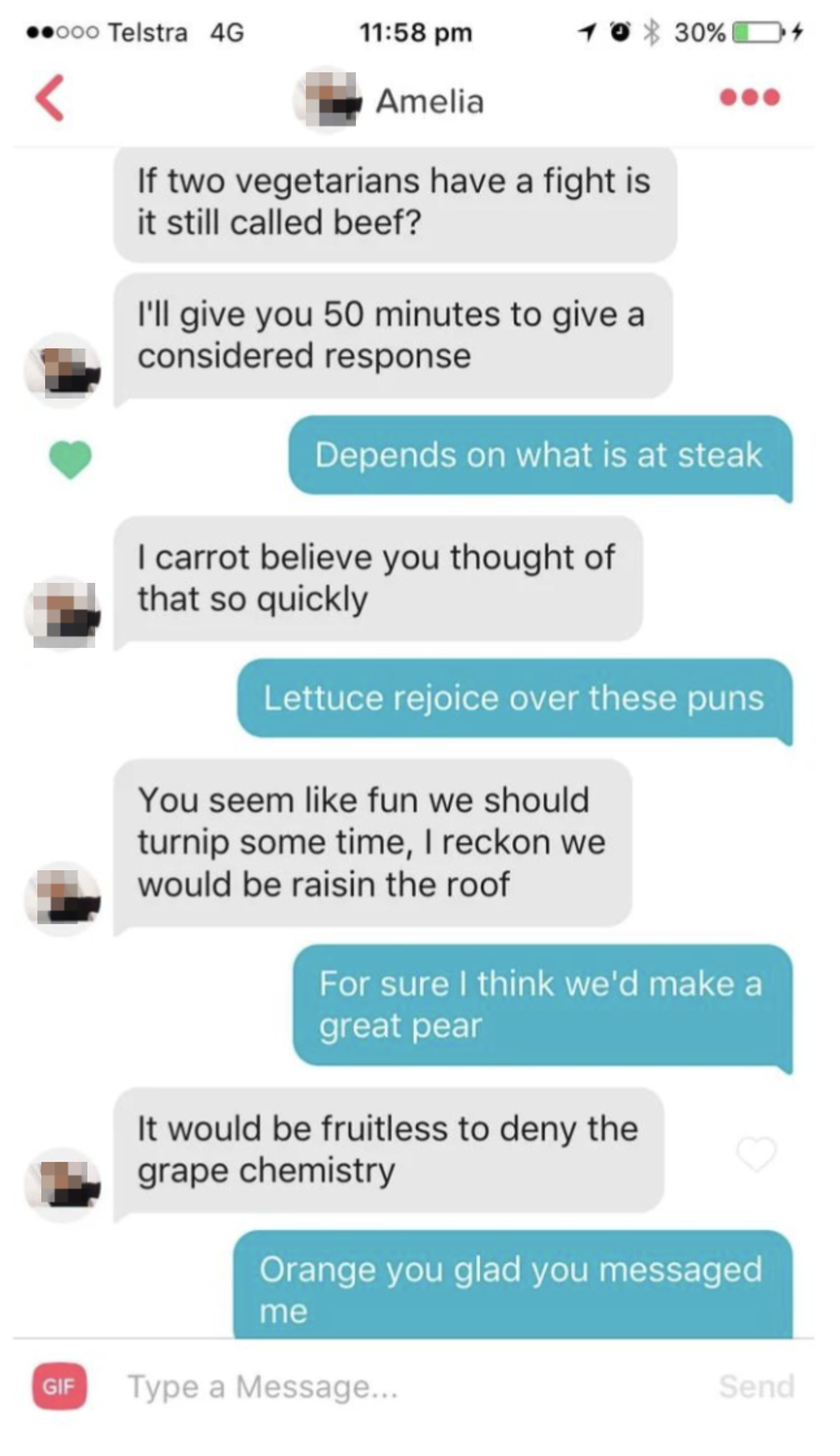 Screenshot of a text exchange