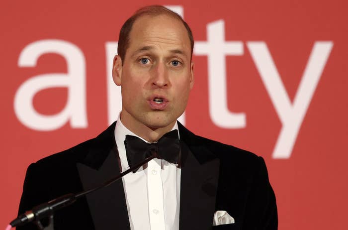 Britain&#x27;s Prince William, Prince of Wales delivers a speech during the London Air Ambulance Charity Gala Dinner at The OWO on February 7, 2024 in London, England