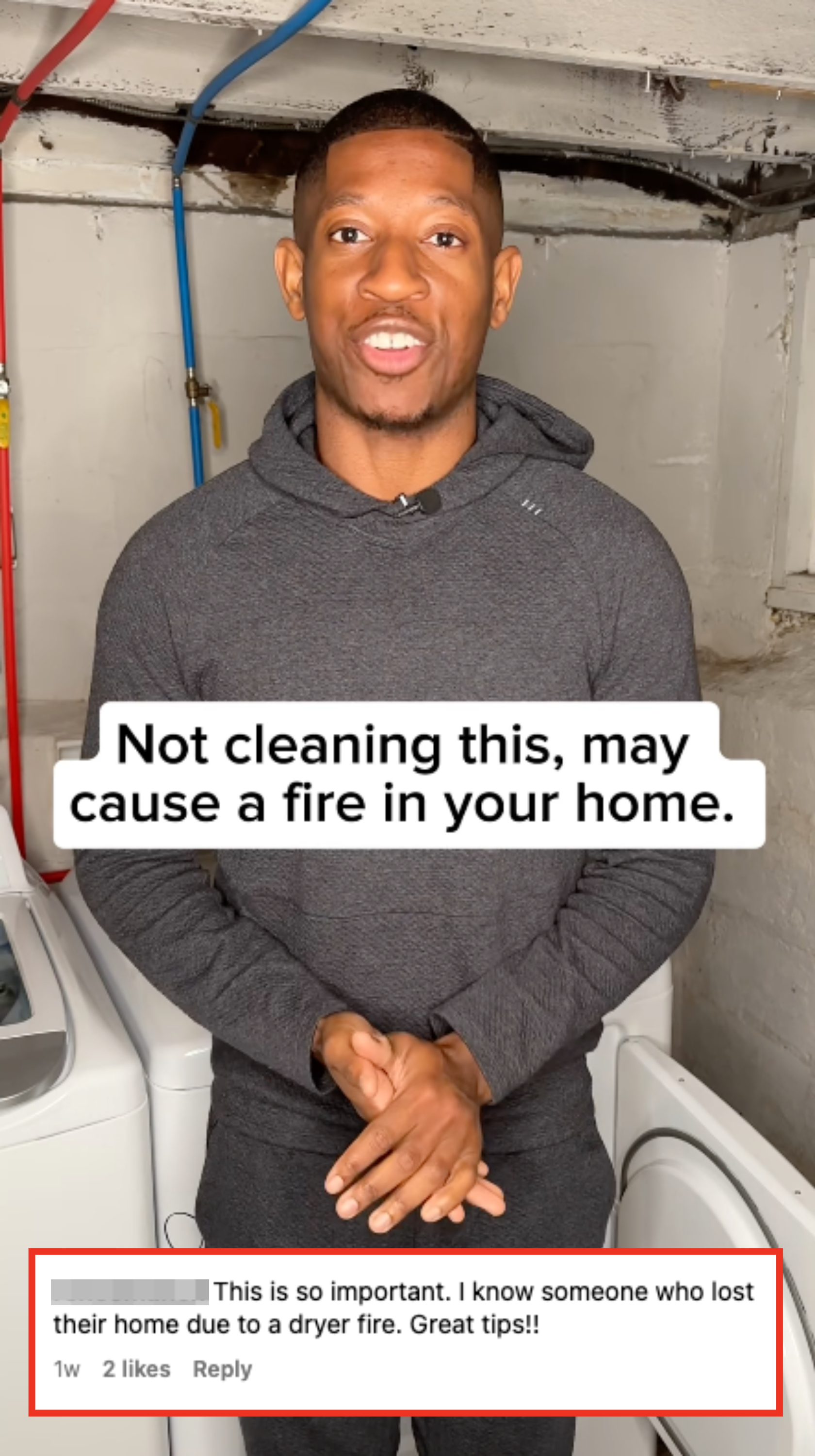 Kyshawn saying &quot;Not cleaning this may cause a fire in your home&quot; and standing in front of a washing machine