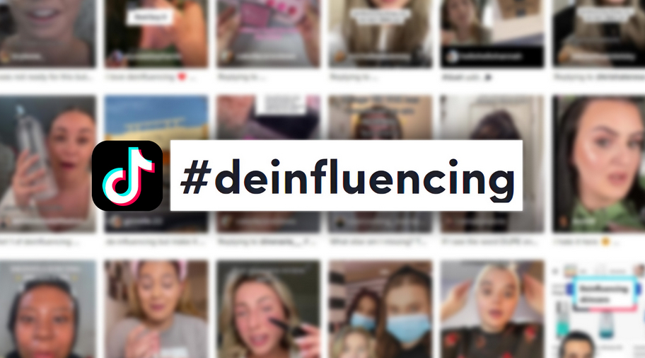 Blurred screenshots with the hashtag &quot;deinfluencing&quot; written over them