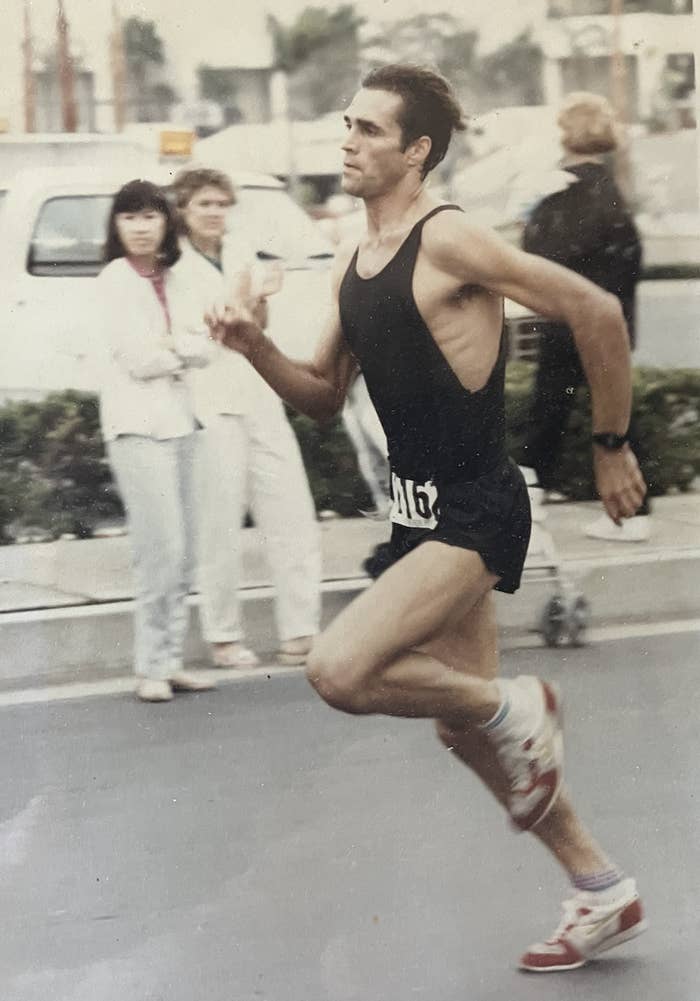Stuart running outside in a race in the 1990s