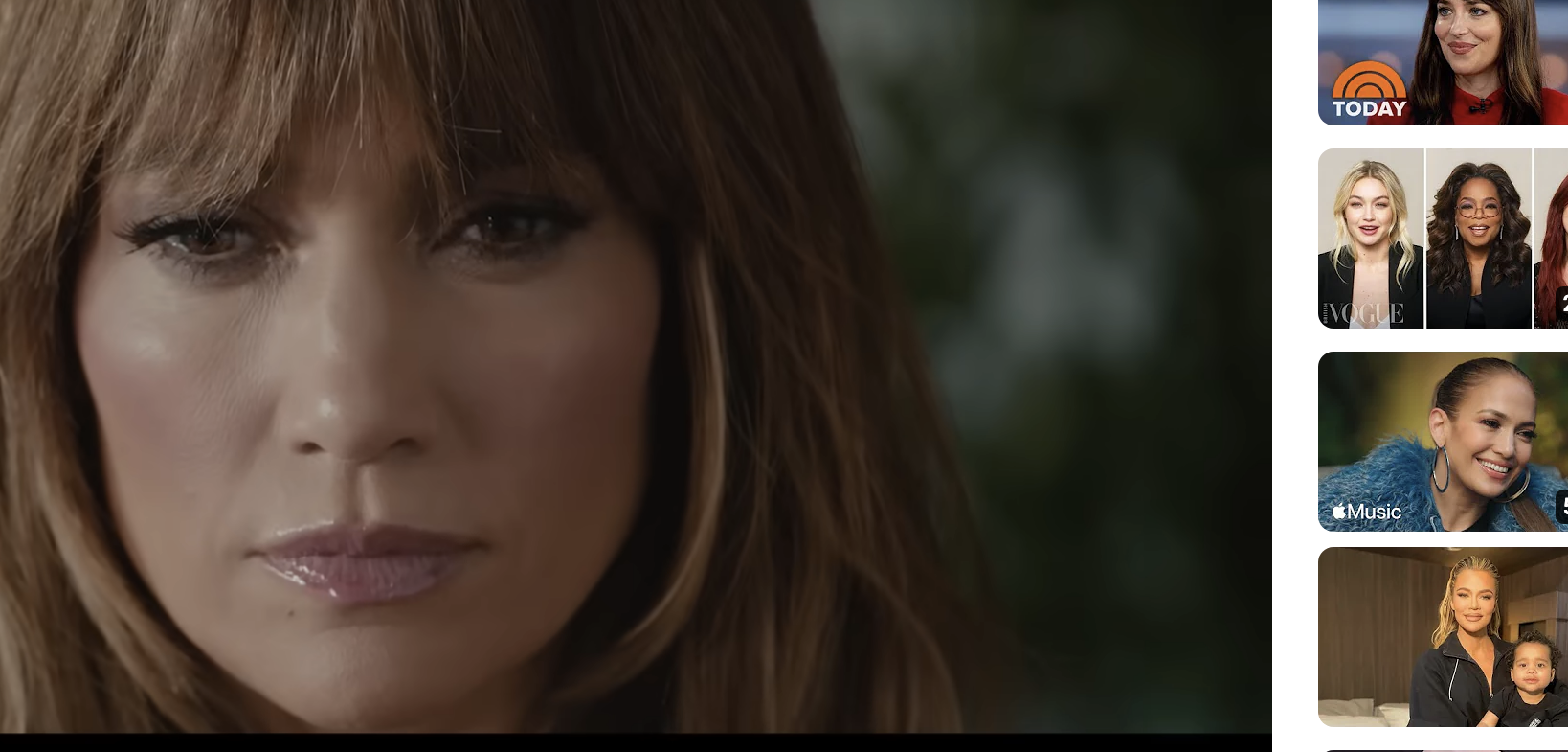 Close-up of JLo frowning
